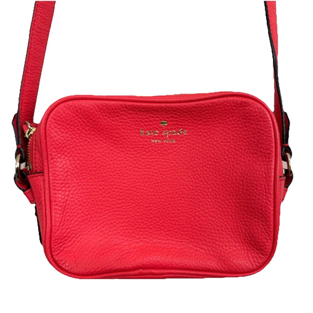 Kate Spade Crossbody Camera Bag Neon Red Leather Double Zip